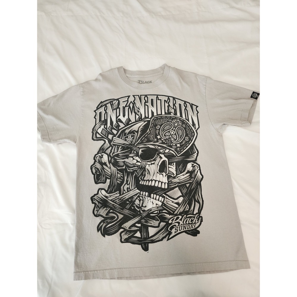 Black Sunday Graphic Tee Skull Print‎ Short Sleeve T-Shirt Men's Large